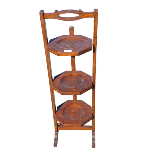 458 - A 3 TIER SOLID OAK VINTAGE FOLDING CAKE STAND