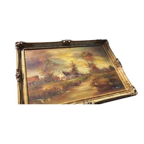 477 - A LARGE OIL ON CANVAS SIGNED V.VEEN IN MOLDED GILT FRAME