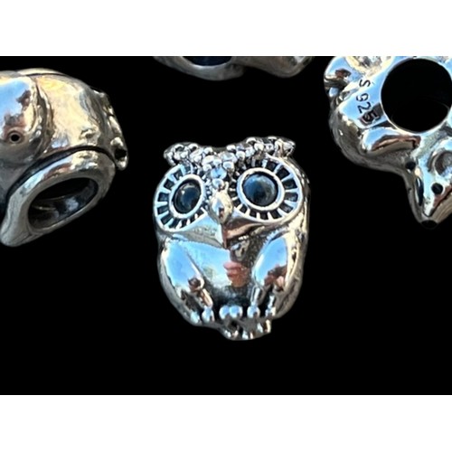 490 - 4 GENUINE PANDORA SILVER CHARMS HORSE,HEDGEHOG,DUCK AND OWL