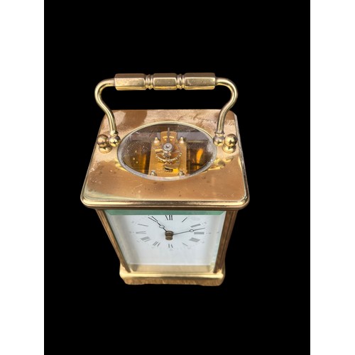 491 - A 5 GLASS 19CT BRASS CARRIAGE CLOCK