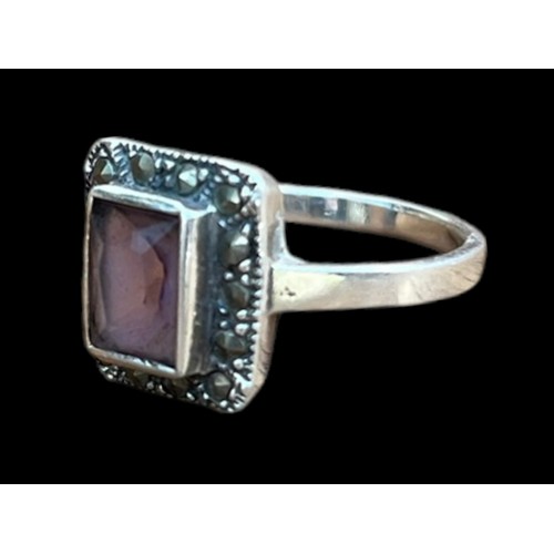 505 - A SILVER MARCASITE & AMETHYST RING