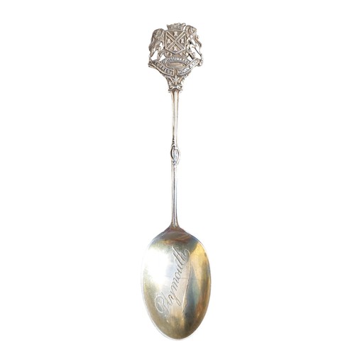 507 - A BIRMINGHAM SILVER SPOON WITH CRESTED TOP