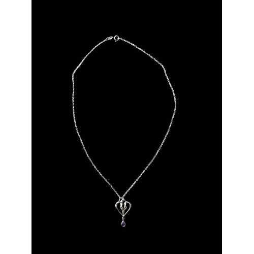 526 - SILVER DROP AMETHYST PENDANT ON SILVER CHAIN IN ART NOUVEAU STYLE