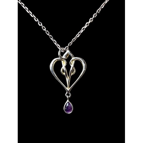 526 - SILVER DROP AMETHYST PENDANT ON SILVER CHAIN IN ART NOUVEAU STYLE