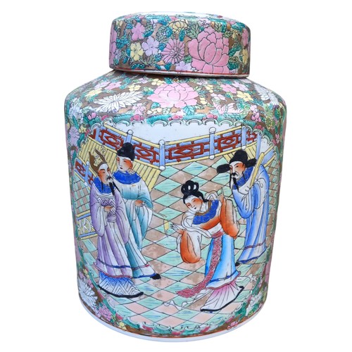 465 - AN ANTIQUE HANDPAINTED ORIENTAL TEMPLE JAR 13