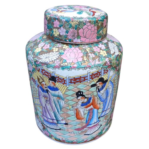 465 - AN ANTIQUE HANDPAINTED ORIENTAL TEMPLE JAR 13