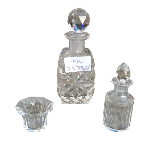 471 - 2 CUT GLASS PERFUME BOTTLE & MATCHING DISH