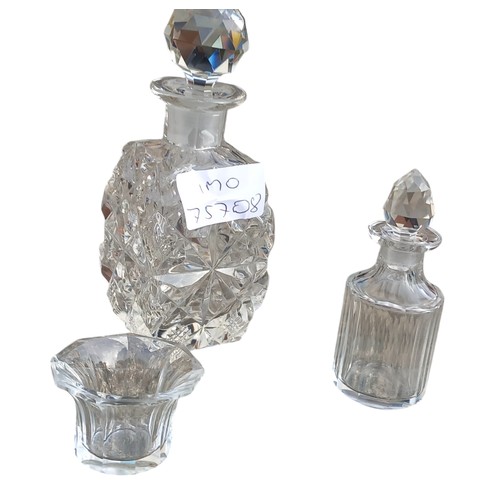 471 - 2 CUT GLASS PERFUME BOTTLE & MATCHING DISH