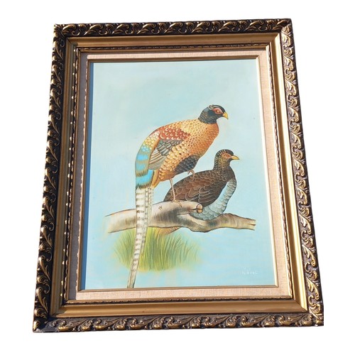 27 - A LARGE PAINTING TWO PHEASANTS IN GILT FRAME 25x31