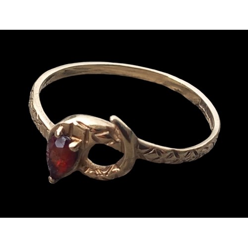 219 - A 9CT GOLD SNAKE RING SET WITH A SUNSTONE