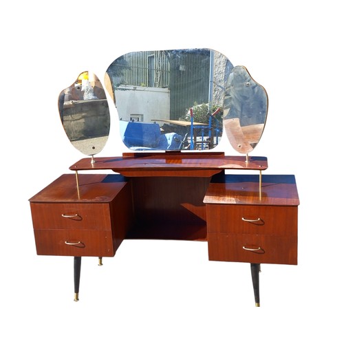 60 - A VINTAGE KNEEL HOLE TRIPLE MIRROR DRESSING TABLE