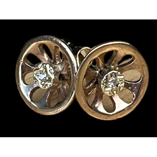 243 - A PAIR OF 9ct ROSE GOLD  OPENWORK  EARRINGS SET WITH DIAMONDS ON STEMS