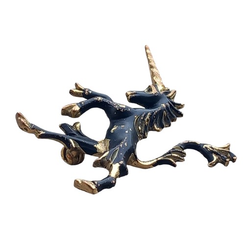 244 - YELLOW METAL ENAMEL UNICORN BROOCH