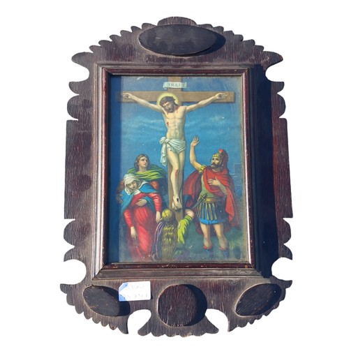 111 - A RELIGIOUS PRINT IN CARVED FRAME 12x16