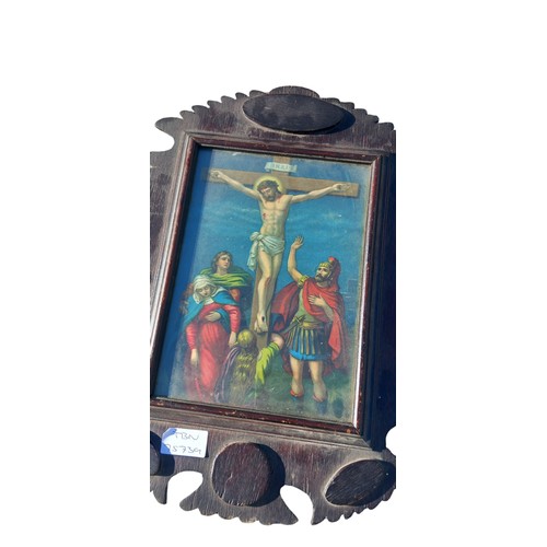 111 - A RELIGIOUS PRINT IN CARVED FRAME 12x16