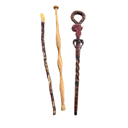 112 - 3 AFRICAN THEMED WALKING STICKS