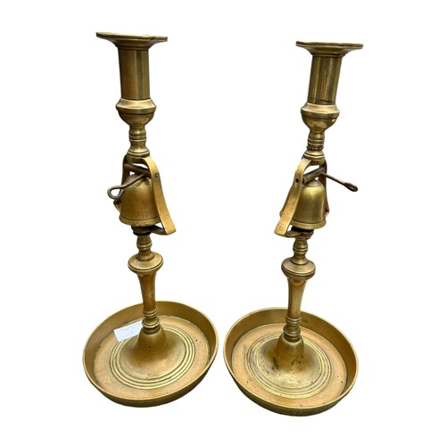 136 - A PAIR OF VICTORIAN BRASS TAVERN SERVICE BELL CANDLESTICKS