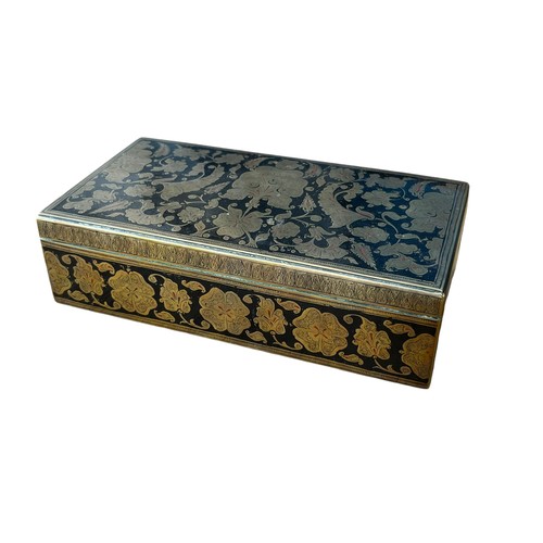 155 - A 19c BRASS INLAY CIGAR BOX