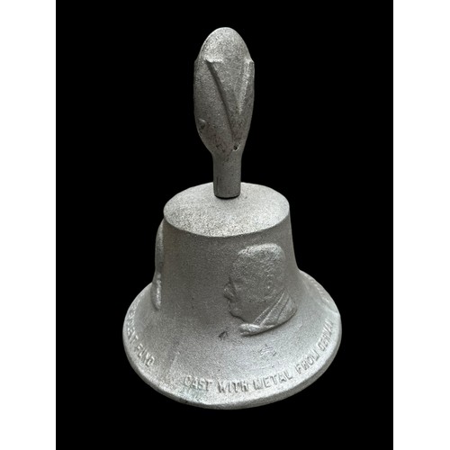 166 - A VERY UNUSUAL 1939-45 R.A.F BENEVOLENT FUND CAST METAL BELL MADE FROM A GERMAN AIRCRAFT SHOT DOWN O... 