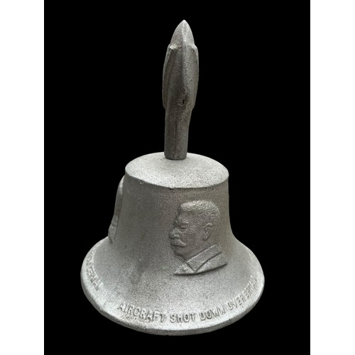 166 - A VERY UNUSUAL 1939-45 R.A.F BENEVOLENT FUND CAST METAL BELL MADE FROM A GERMAN AIRCRAFT SHOT DOWN O... 