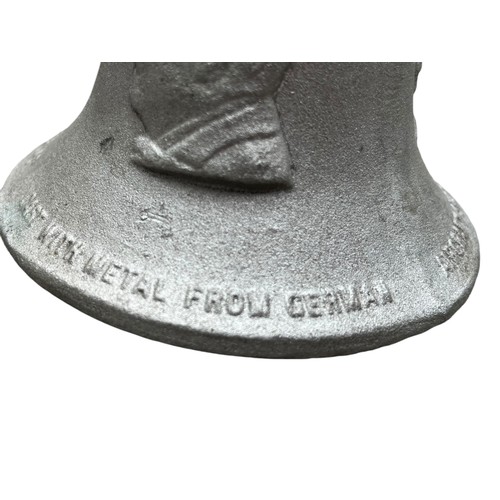 166 - A VERY UNUSUAL 1939-45 R.A.F BENEVOLENT FUND CAST METAL BELL MADE FROM A GERMAN AIRCRAFT SHOT DOWN O... 