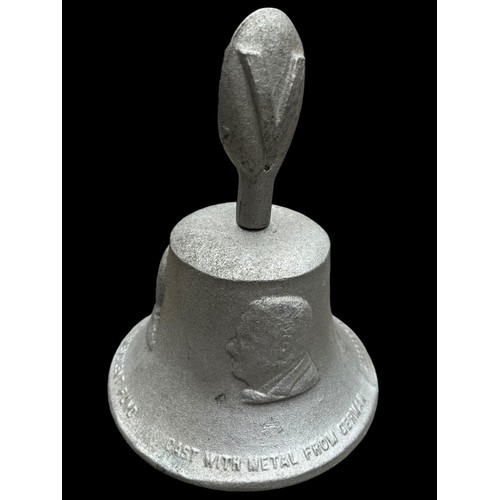 166 - A VERY UNUSUAL 1939-45 R.A.F BENEVOLENT FUND CAST METAL BELL MADE FROM A GERMAN AIRCRAFT SHOT DOWN O... 