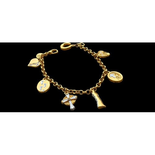 179 - AN ENAMEL BANGLE AND CHARM BRACELET