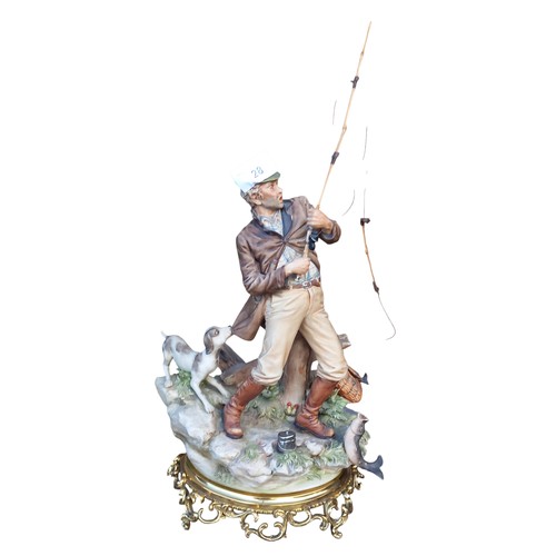 28 - A CAPODIMONTE FISHERMAN ON PIERCED BRASS PLINTH 10