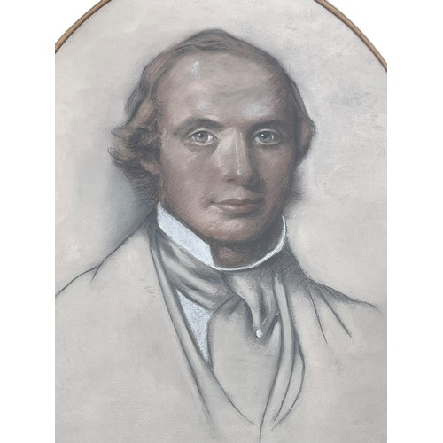 12 - AN ANTIQUE CHALK, PENCIL & CRAYON PORTRAIT HAS BEEN REFRAMED IN OVAL FRAME 26x31