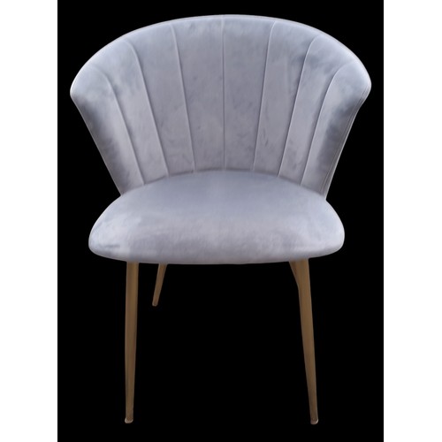 90 - A LIGHT GREY  RIBBED BACK TUB TYPE CHAIR ON GILT LEG