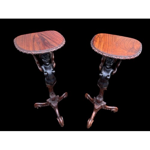 102 - PAIR OF CARVED FIGURE WALNUT TOP STANDS