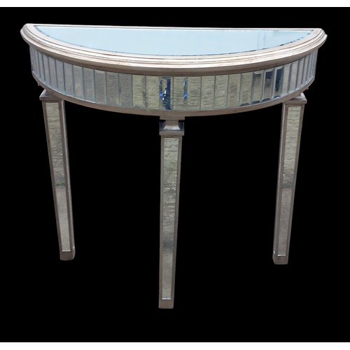 108 - A MIRRORED 1/2 MOON HALL TABLE