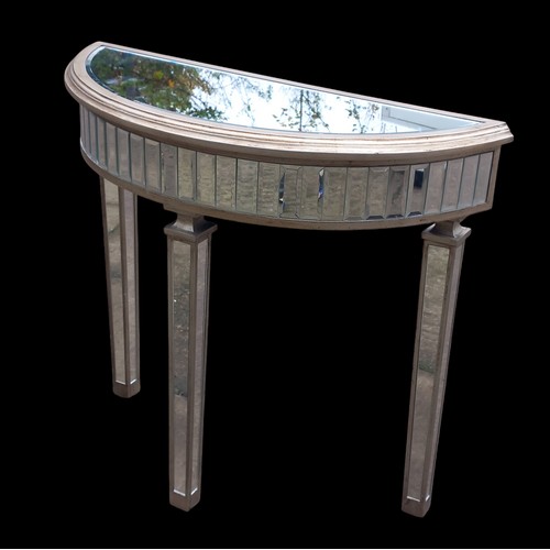 108 - A MIRRORED 1/2 MOON HALL TABLE