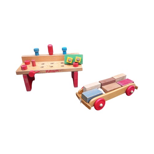 109 - VINTAGE WOODEN WORK BENCH AND CAR