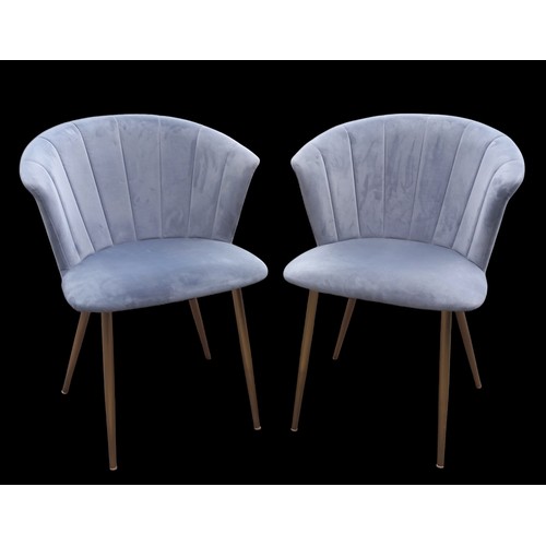 112 - A PAIR OF LIGHT GREY RIBBED BACK TUB TYPE CHAIRS ON GILT LEG