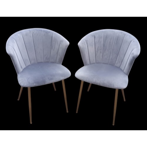 112 - A PAIR OF LIGHT GREY RIBBED BACK TUB TYPE CHAIRS ON GILT LEG