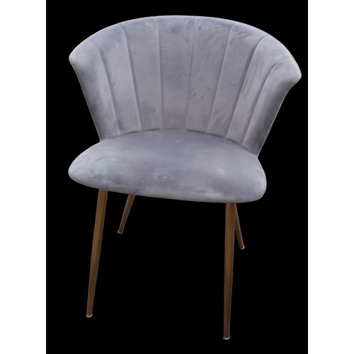 112 - A PAIR OF LIGHT GREY RIBBED BACK TUB TYPE CHAIRS ON GILT LEG