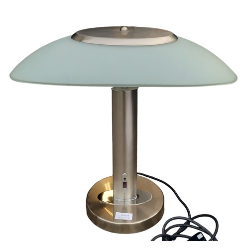 118 - A MUSHROOM CHROME TOUCH/DIMMER LAMP WHITE GLASS SHADE