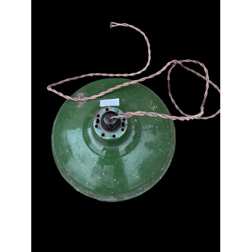 130 - A  VINTAGE GREEN ENAMEL (INSIDE WHITE)  INDUSTRIAL LIGHT SHADE 12