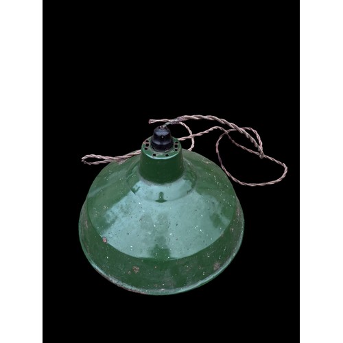 130 - A  VINTAGE GREEN ENAMEL (INSIDE WHITE)  INDUSTRIAL LIGHT SHADE 12