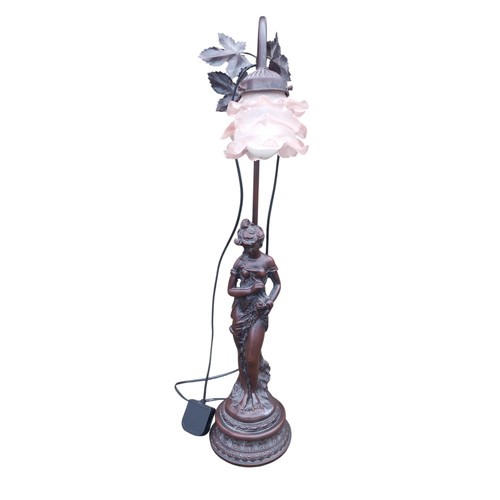 132 - A BRONZED FIGURENE TABLE LAMP WITH SHADE