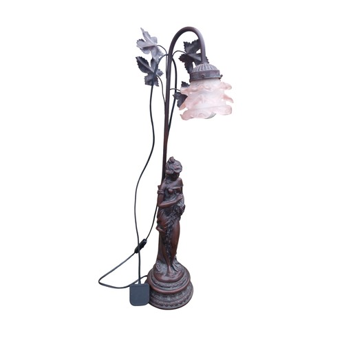 132 - A BRONZED FIGURENE TABLE LAMP WITH SHADE