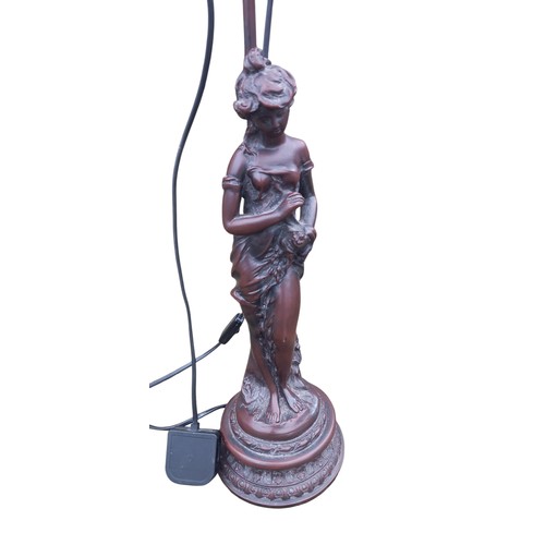 132 - A BRONZED FIGURENE TABLE LAMP WITH SHADE