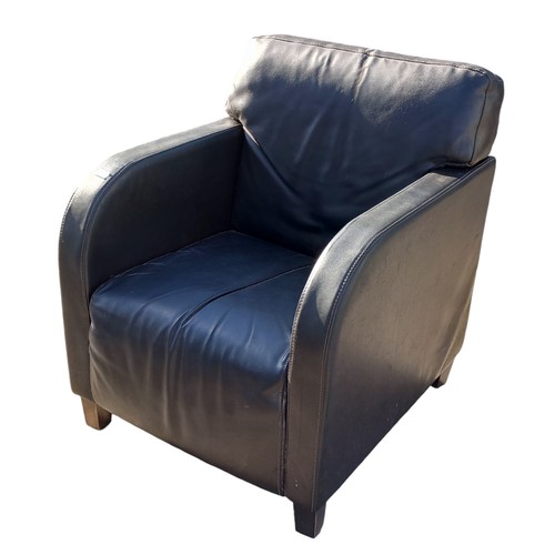 137 - A BLACK LEATHER ARMCHAIR