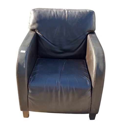 137 - A BLACK LEATHER ARMCHAIR