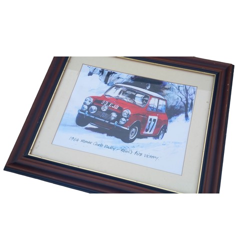 152 - PRINT OF JOEY DUNLOP AND 1964 MONTE RALLY MINIs 1st WIN