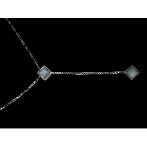 205 - A SILVER AND M.O.P DOUBLE DROP BOX LINK NECKLACE