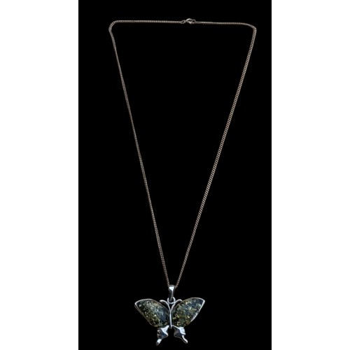 227 - A BUTTERFLY PENDANT ON SILVER CHAIN