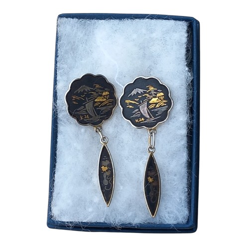 235 - A PAIR OF CEYLON  SILVER DROP EARRINGS  (ENGRAVED)