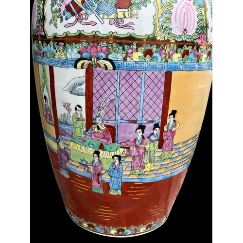 256 - A LARGE ORIEMTAL STYLE HAND PAINTED VASE  SHOWING BIRDS AND FLOWERS 25